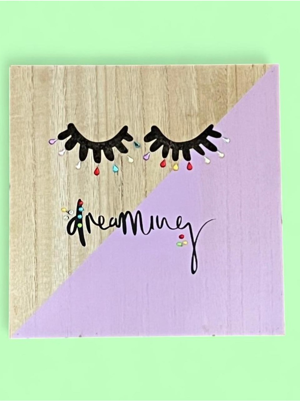 Dreaming Eyelash Wall Art - Wood & Lavender